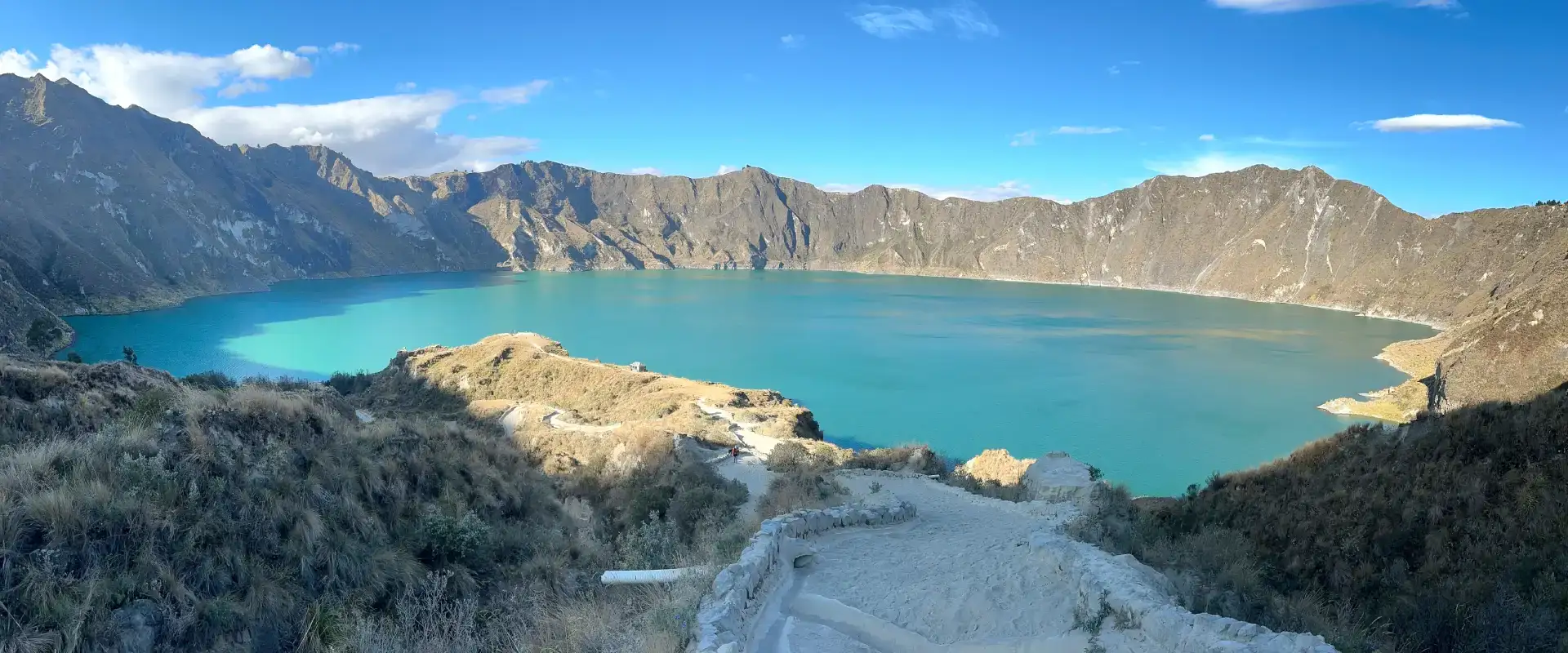 The turquoise Quilotoa crater lake inside its volcanic rim in the Ecuadorian Andes